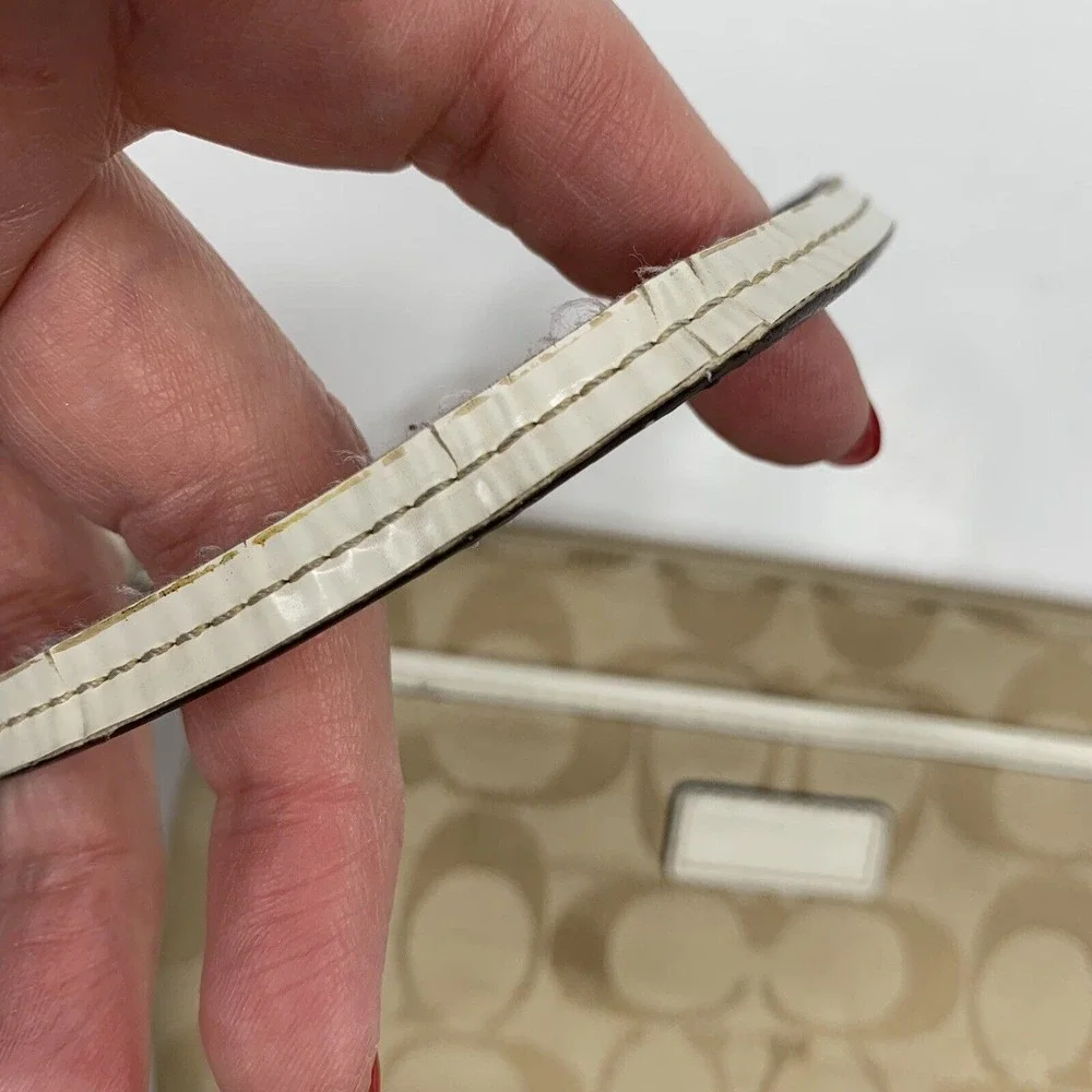 Coach Small Wristlet Signature Jacquard Monogram Khaki Tan White Patent Leather